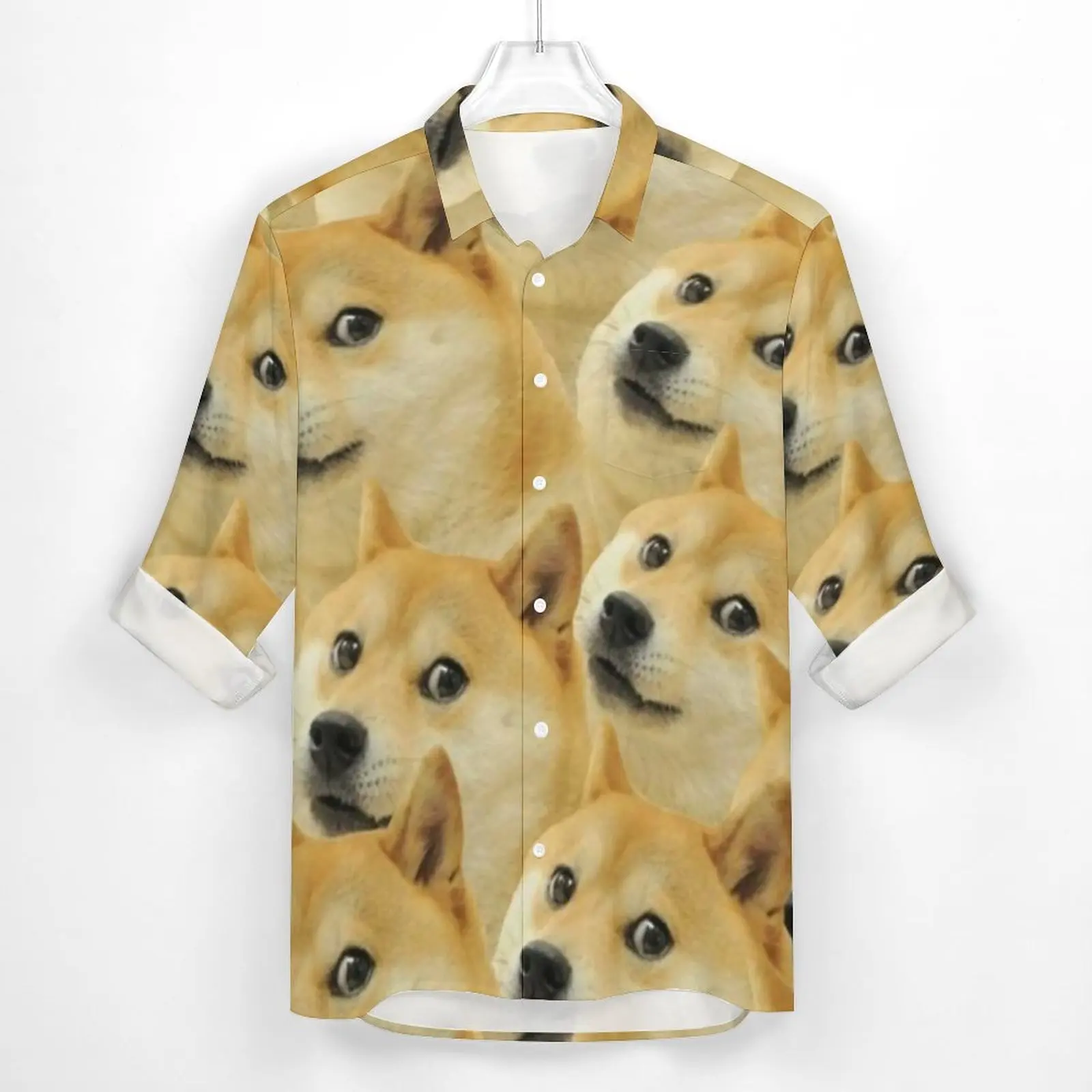 Эстетичная повседневная рубашка Meme, мужская рубашка Doge Shiba Inu, Весенняя новинка, Блузки С длинным рукавом, Графические топы Оверсайз Изображение 1