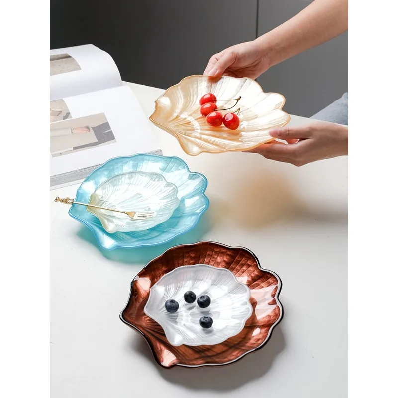 Стеклянная тарелка, импортированная из Турции Бытовая Европейская десертная тарелка Западная тарелка для хранения посуды Креативная декоративная тарелка в виде ракушки Изображение 1