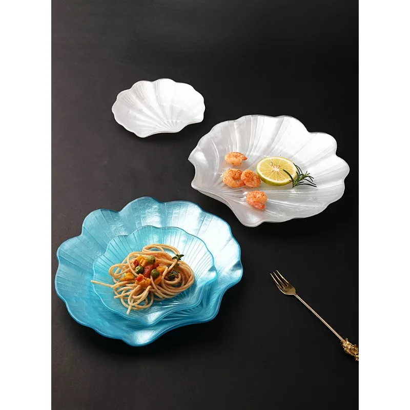 Стеклянная тарелка, импортированная из Турции Бытовая Европейская десертная тарелка Западная тарелка для хранения посуды Креативная декоративная тарелка в виде ракушки Изображение 2