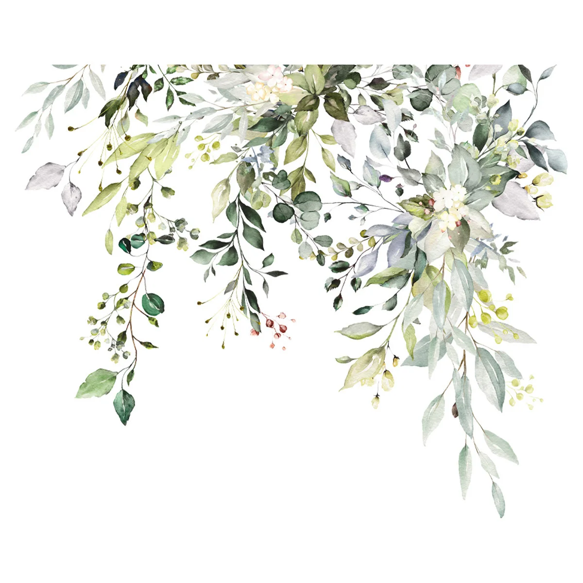 Подвесные наклейки с зелеными листьями, акварельные растения, наклейки на стены, искусство домашнего декора для магазина, наклейка для декора туалета Изображение 3