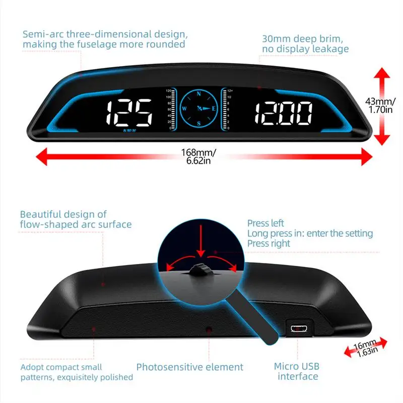 Автомобильный головной дисплей Универсальный GPS-спидометр Цифровой автомобильный головной дисплей Проекционный спидометр GPS на лобовое стекло с превышением скорости Изображение 5