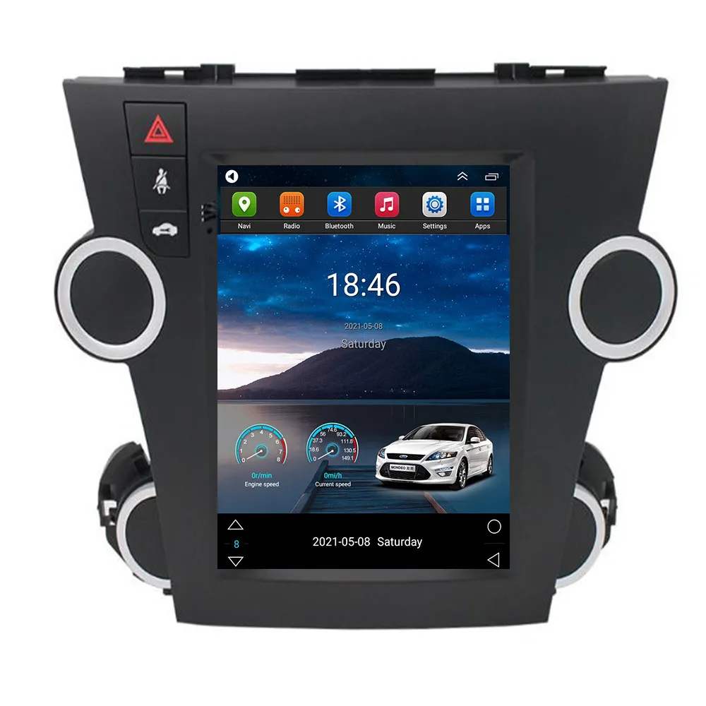 256 ГБ Экран Tesla Для Toyota Highlander 2007-2013 Android 12 8 + 128 Г Автомобильный Мультимедийный плеер Голосовое управление GPS Радио Стерео Камера Изображение 0