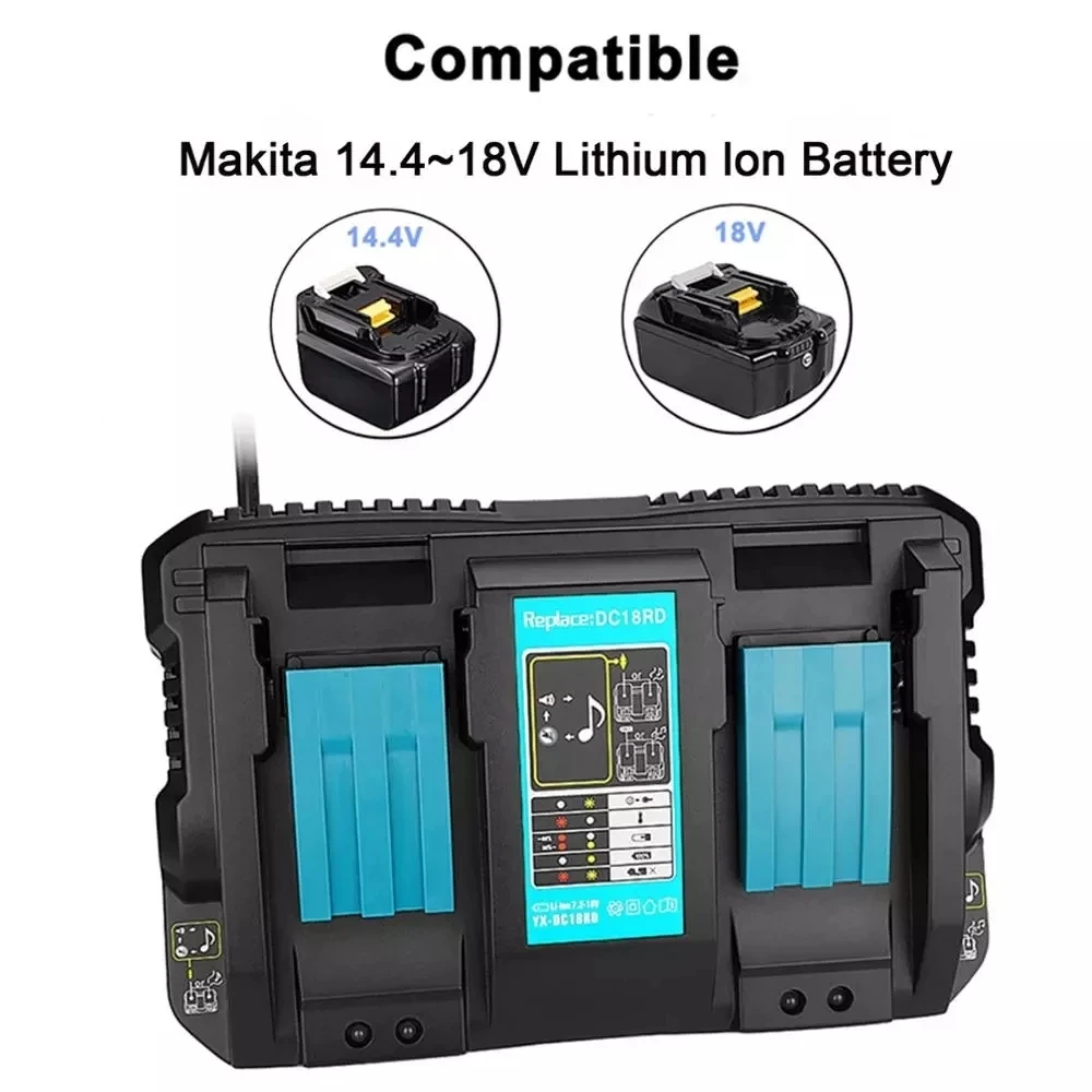 Зарядное устройство Makita Double Eddie Ion, 18 В, 14,4 В, 4A, DC18RD, DC18SF, 14,4 В, 18 В, 20 В, BL1830, BL1840, BL1850, BL1860, Bl1430 Изображение 3
