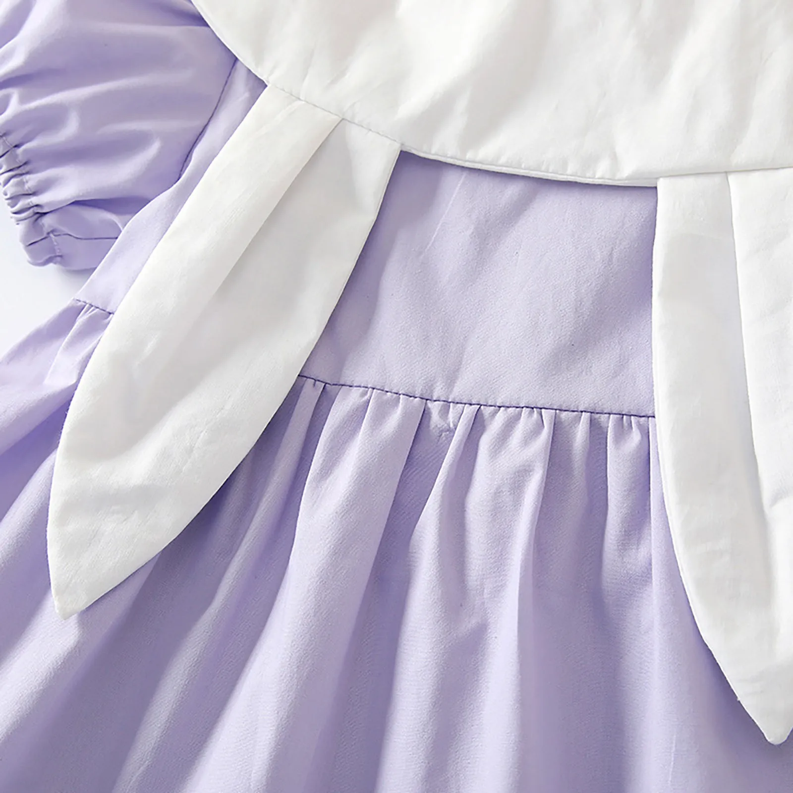 Летнее платье с рукавами-пузырями и воротником с заячьими ушками для девочек, чисто фиолетовое праздничное платье с оборками на подоле, украшенное пуговицами для малышей Изображение 3