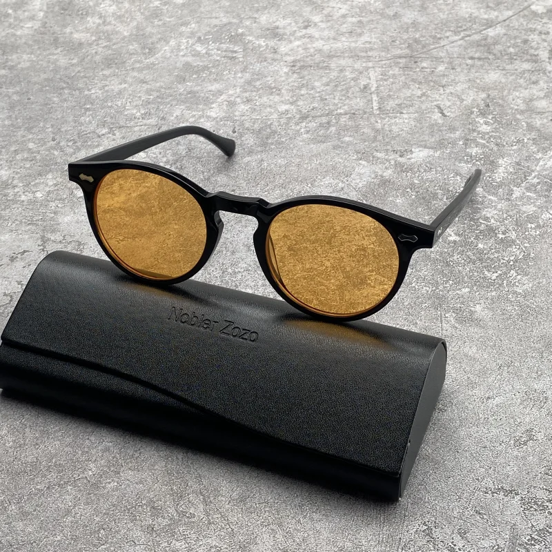 Солнцезащитные очки с цветными линзами, Мужские круглые ретро очки для вождения, защита от ультрафиолета, очки UV400 в ацетатной оправе, солнцезащитные очки для близорукости по рецепту Изображение 5