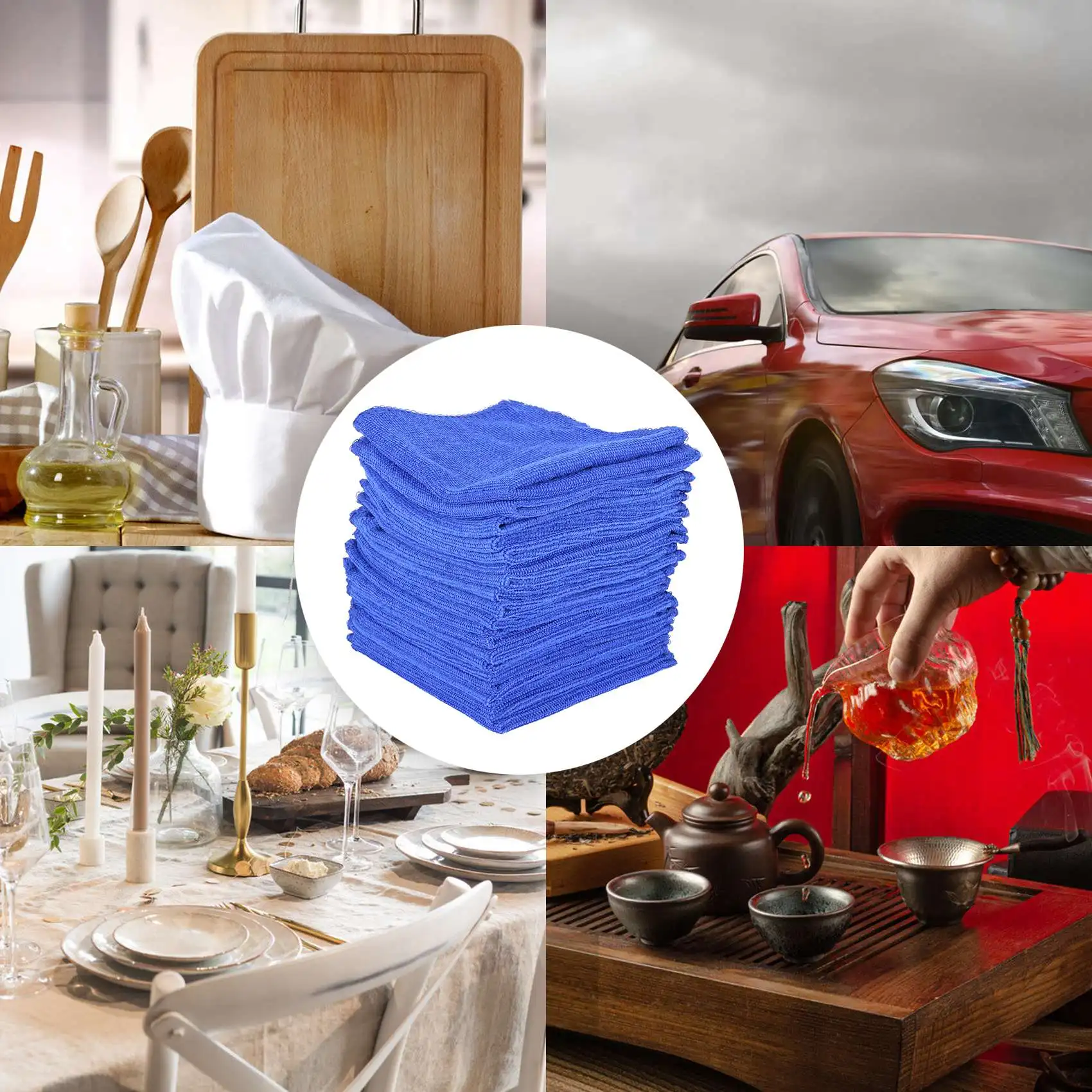 20шт Впитывающее полотенце из микрофибры для мытья автомобиля, дома, кухни, чистая ткань для мытья посуды синего цвета Изображение 4
