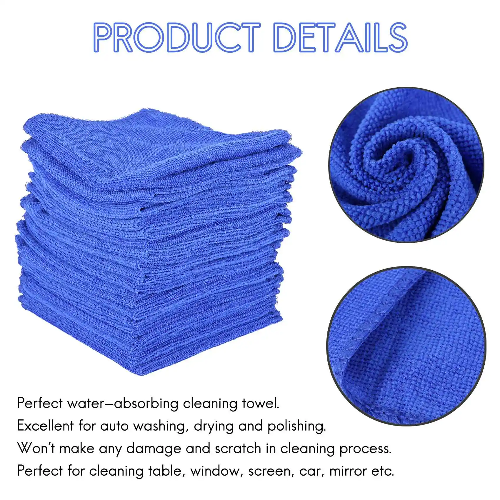 20шт Впитывающее полотенце из микрофибры для мытья автомобиля, дома, кухни, чистая ткань для мытья посуды синего цвета Изображение 5