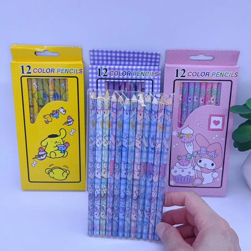 12 коробок цветных Карандашей из аниме Sanrio Kawaii Kuromi Melody Cinnamoroll Pencil Kids Prize Painting Канцелярские принадлежности Оптом Изображение 2