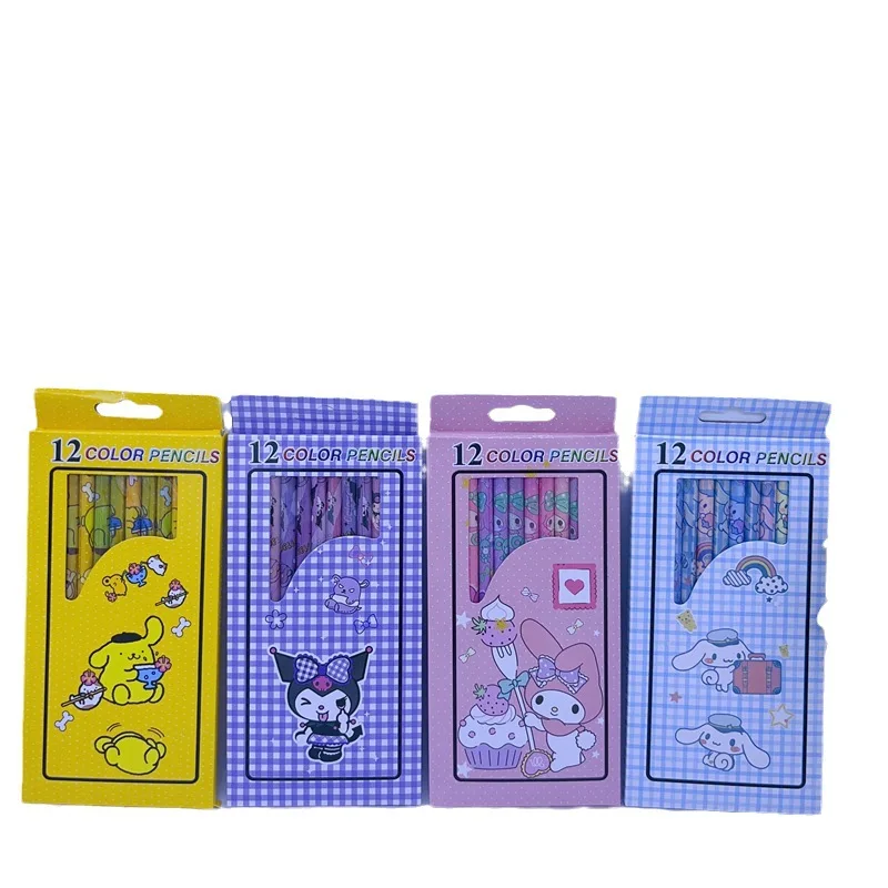 12 коробок цветных Карандашей из аниме Sanrio Kawaii Kuromi Melody Cinnamoroll Pencil Kids Prize Painting Канцелярские принадлежности Оптом Изображение 5