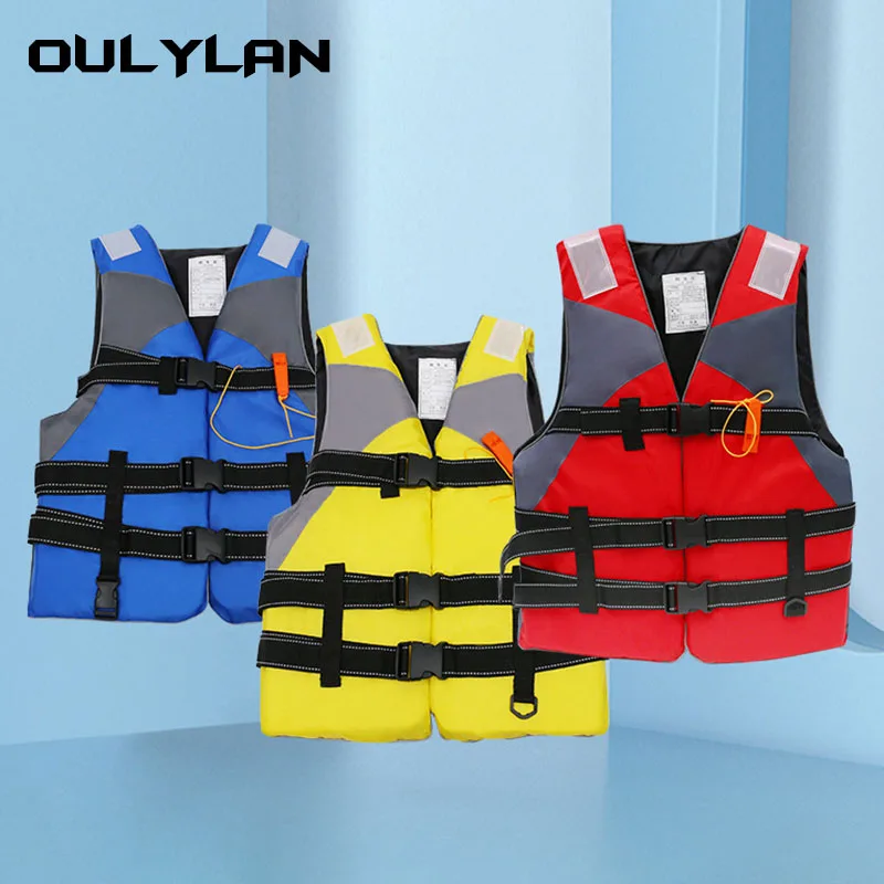 Спасательный жилет Oulylan с регулируемой плавучестью, детский костюм для плавания на открытом воздухе, детский спасательный жилет из полиэстера со свистком Изображение 3