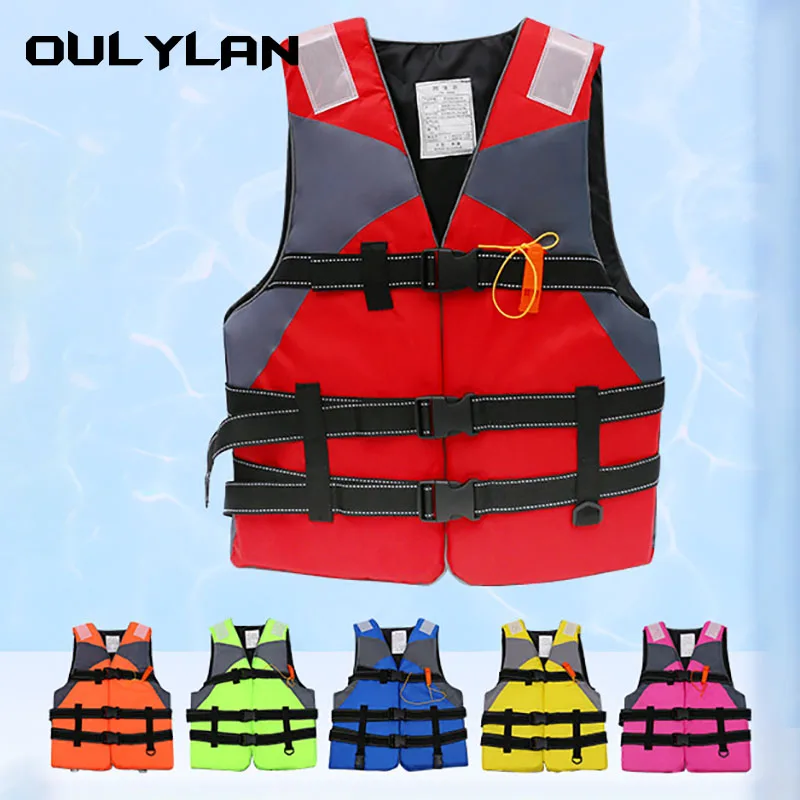 Спасательный жилет Oulylan с регулируемой плавучестью, детский костюм для плавания на открытом воздухе, детский спасательный жилет из полиэстера со свистком Изображение 4