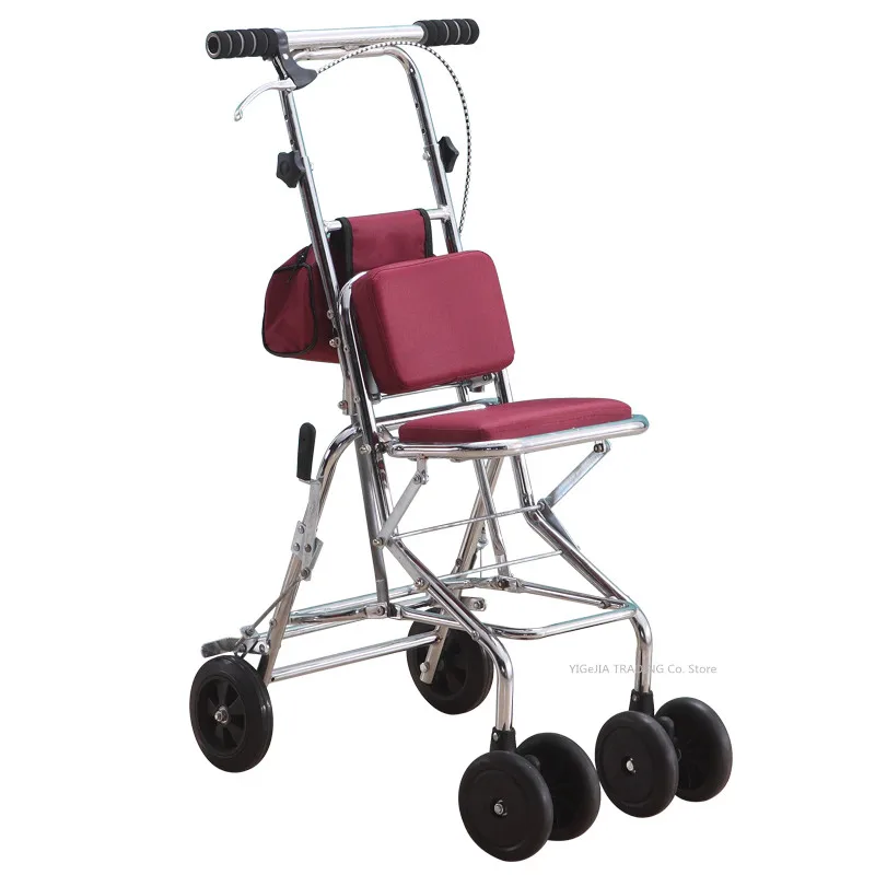 Портативные ходунки для пожилых людей с ручным тормозом и резиновым колесом, складная тележка-роллер с мягким сиденьем Изображение 0