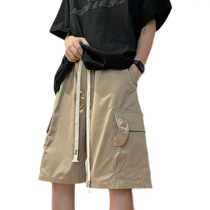 Модный комбинезон, Шорты, мужские Функциональные Летние Тонкие Свободные повседневные брюки средней длины, студенческие брюки с пятью точками, мужская одежда Изображение 4