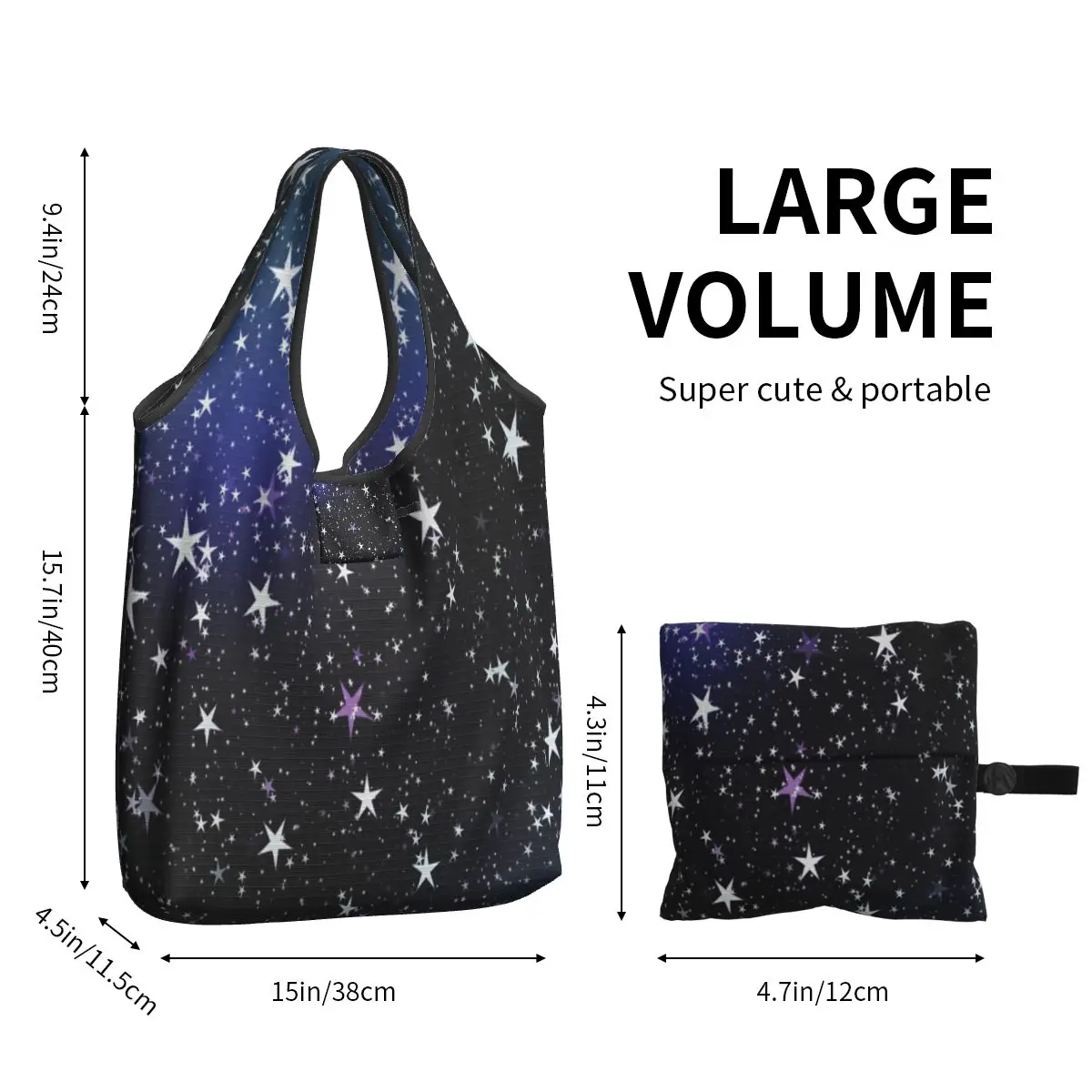 Женская повседневная сумка для покупок с голубым небом и звездами, сумка-тоут большой емкости, портативная сумка для хранения, складные сумки Изображение 2