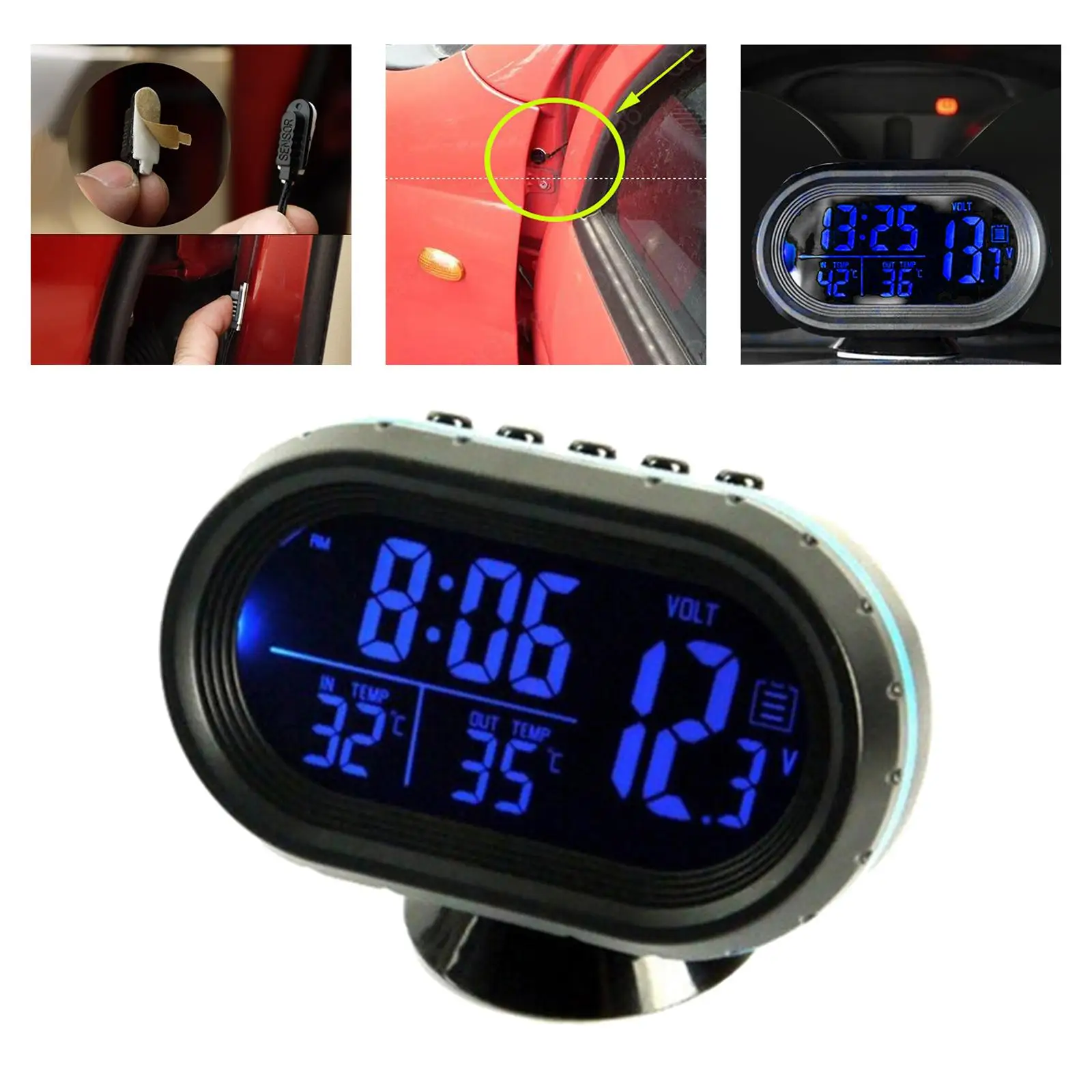 Термометр Часы Вольтметр Аксессуары Двойной датчик температуры Изображение 1