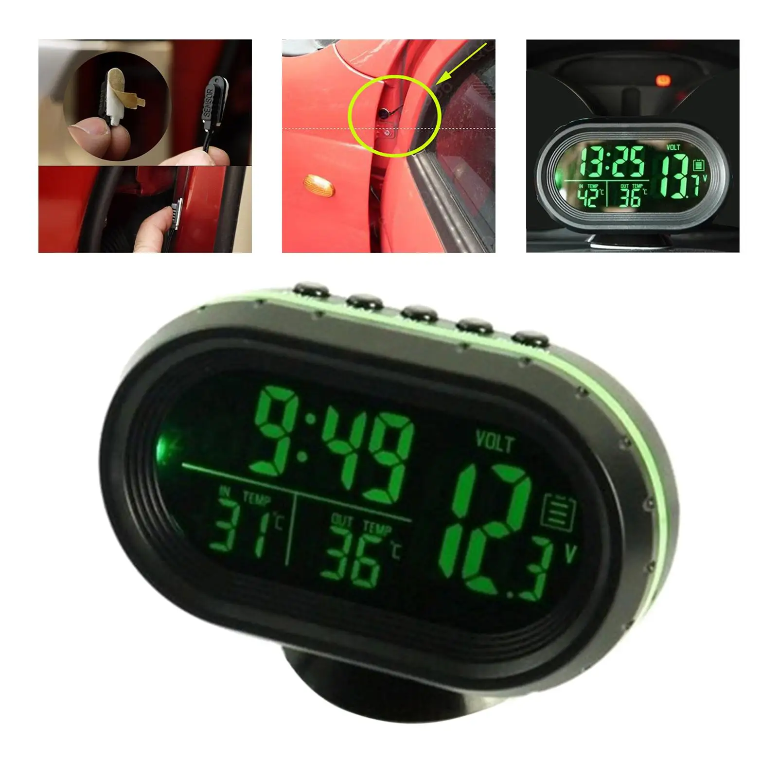 Термометр Часы Вольтметр Аксессуары Двойной датчик температуры Изображение 2