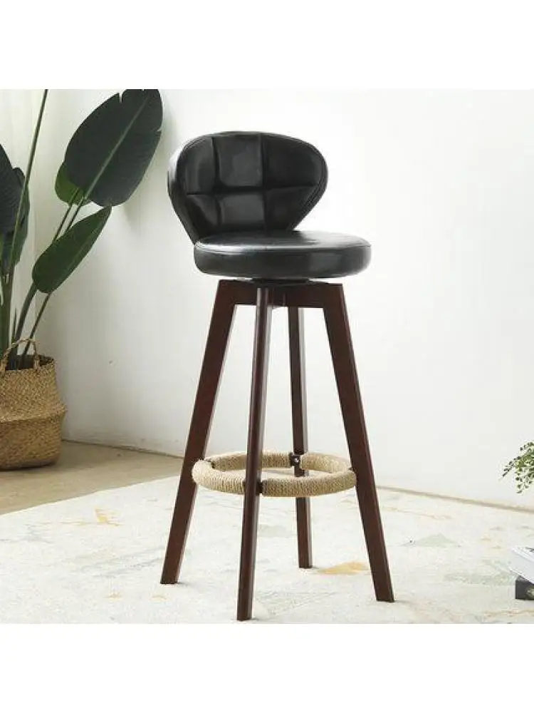 Новый европейский бамбуковый барный стул из массива Вяза Ретро-цветного каннабиса, Вращающийся барный стул, Барный стул, барный стул, передний стул, высокий стул Изображение 5
