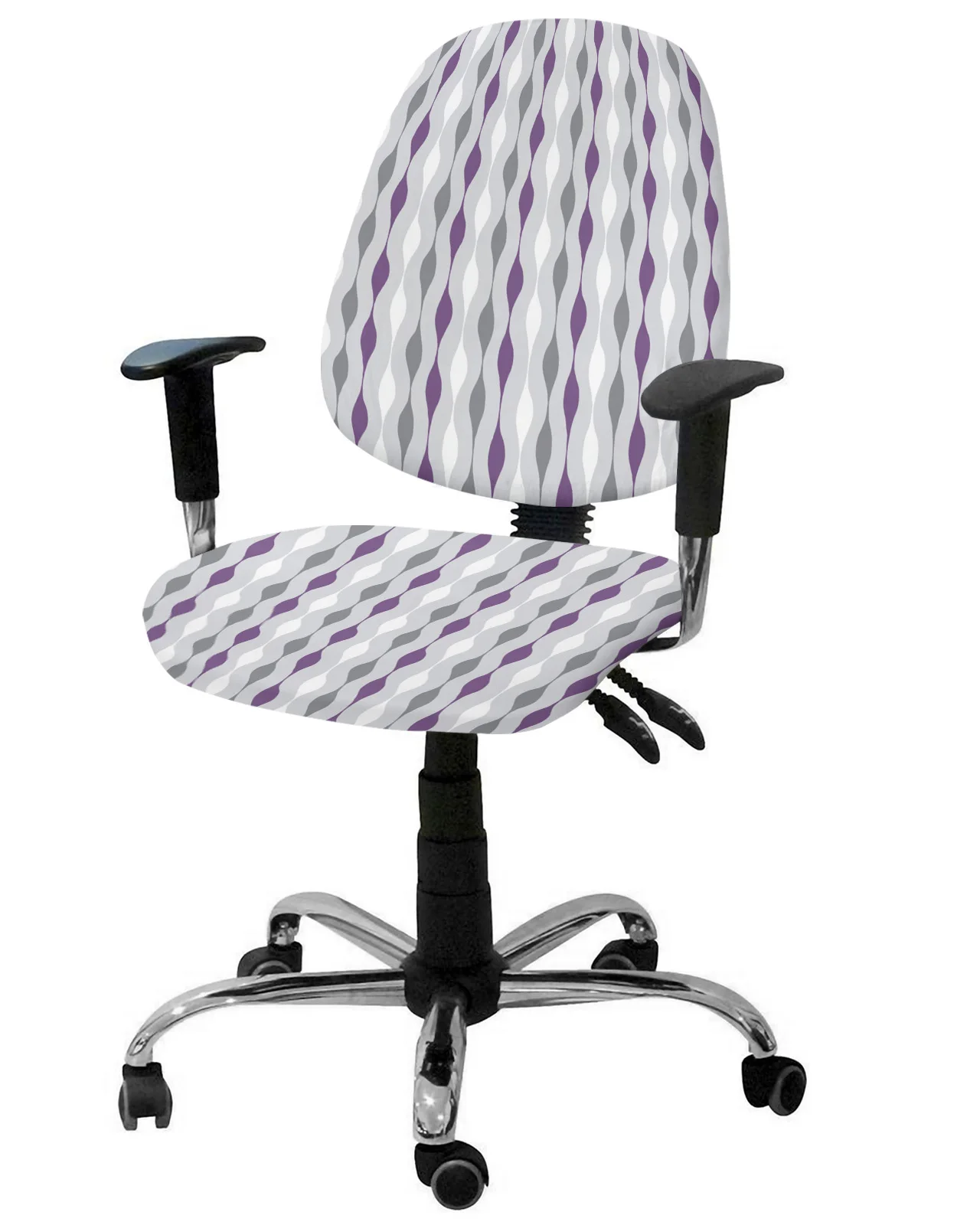 Фиолетово-серые геометрические полосы, эластичный чехол для компьютерного кресла, Эластичный съемный чехол для офисного кресла, Разрезные чехлы для сидений Изображение 0