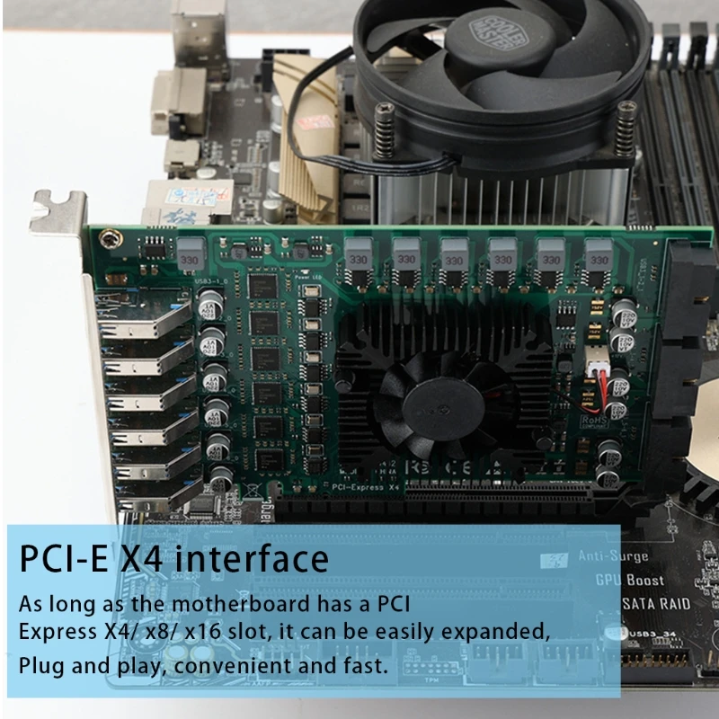 12 портов USB3.0, сверхбыстрая карта расширения PCI for EXPRESS (PCIe) для w/ 19-Pin f Dropship Изображение 3