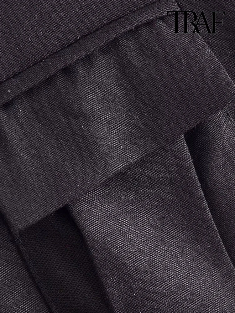 TRAF Женские модные боковые накладные карманы, шорты-карго, винтажные женские короткие брюки на молнии с высокой талией, Mujer Изображение 3