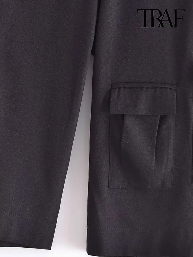 TRAF Женские модные боковые накладные карманы, шорты-карго, винтажные женские короткие брюки на молнии с высокой талией, Mujer Изображение 5