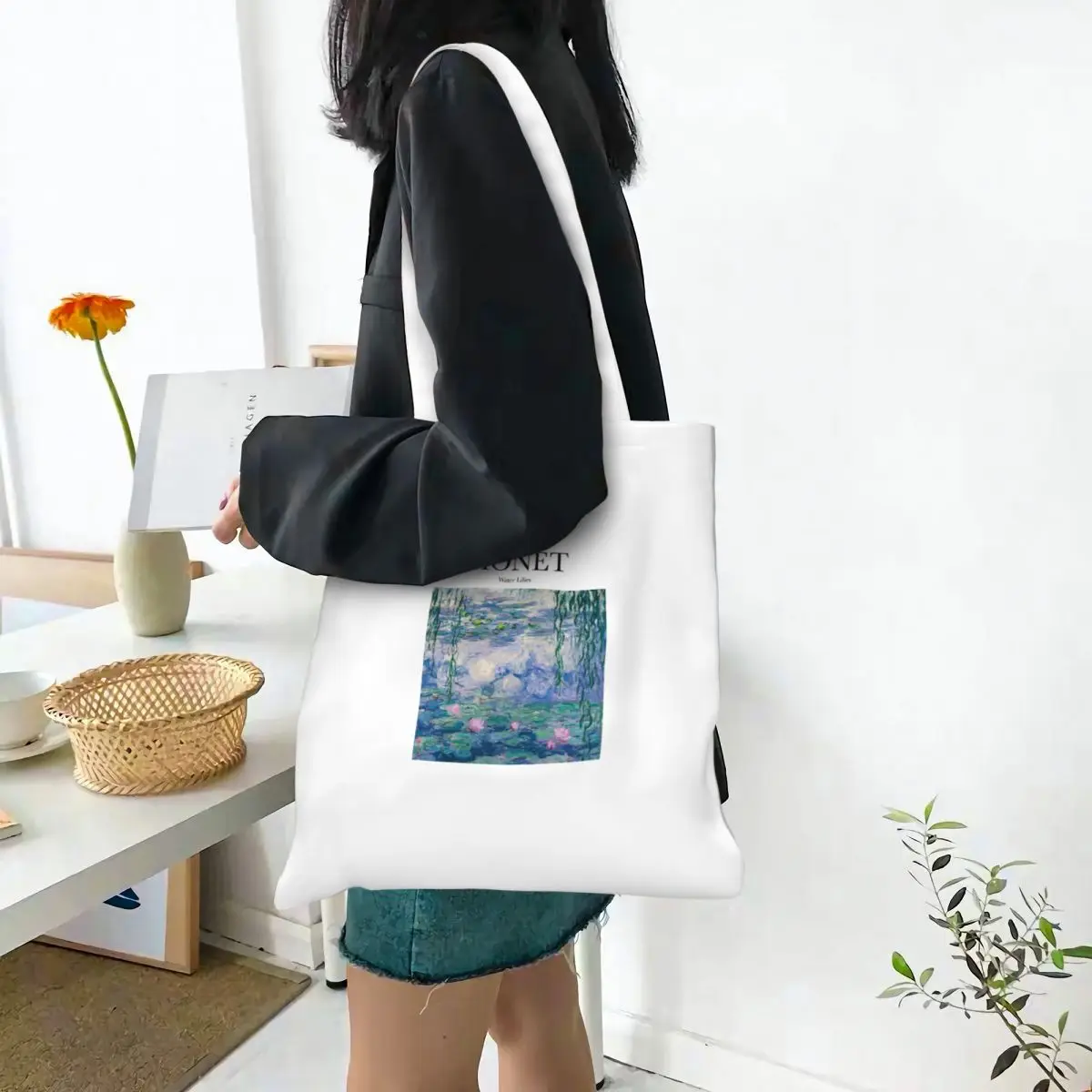 Хозяйственная сумка Monet - Water Lilies Canva The Tote Bag, сумки для покупок, складная Многоразовая женская модная сумка-тоут на плечо, дорожная сумочка Изображение 4