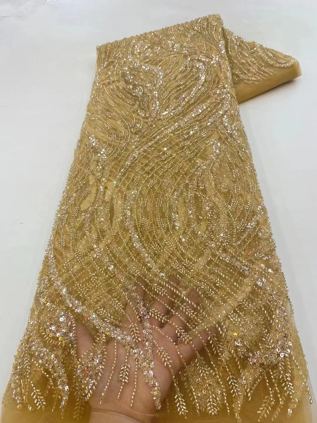 Роскошное кружево из бисера, высококачественные ткани 2022 года Для свадебных женщин, Африканский тюль, блестки, тяжелые бусины ручной работы, Дубай, Новая Нигерийская сетка Изображение 5