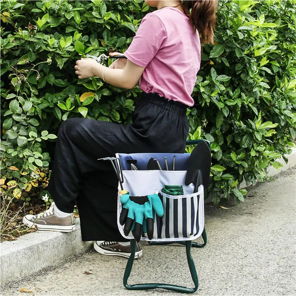 Садовый стул для коленопреклонения с сумкой для инструментов Складной Садовый стул для коленопреклонения, сумки для инструментов для работы на открытом воздухе, Переносная сумка для хранения сидений Изображение 3