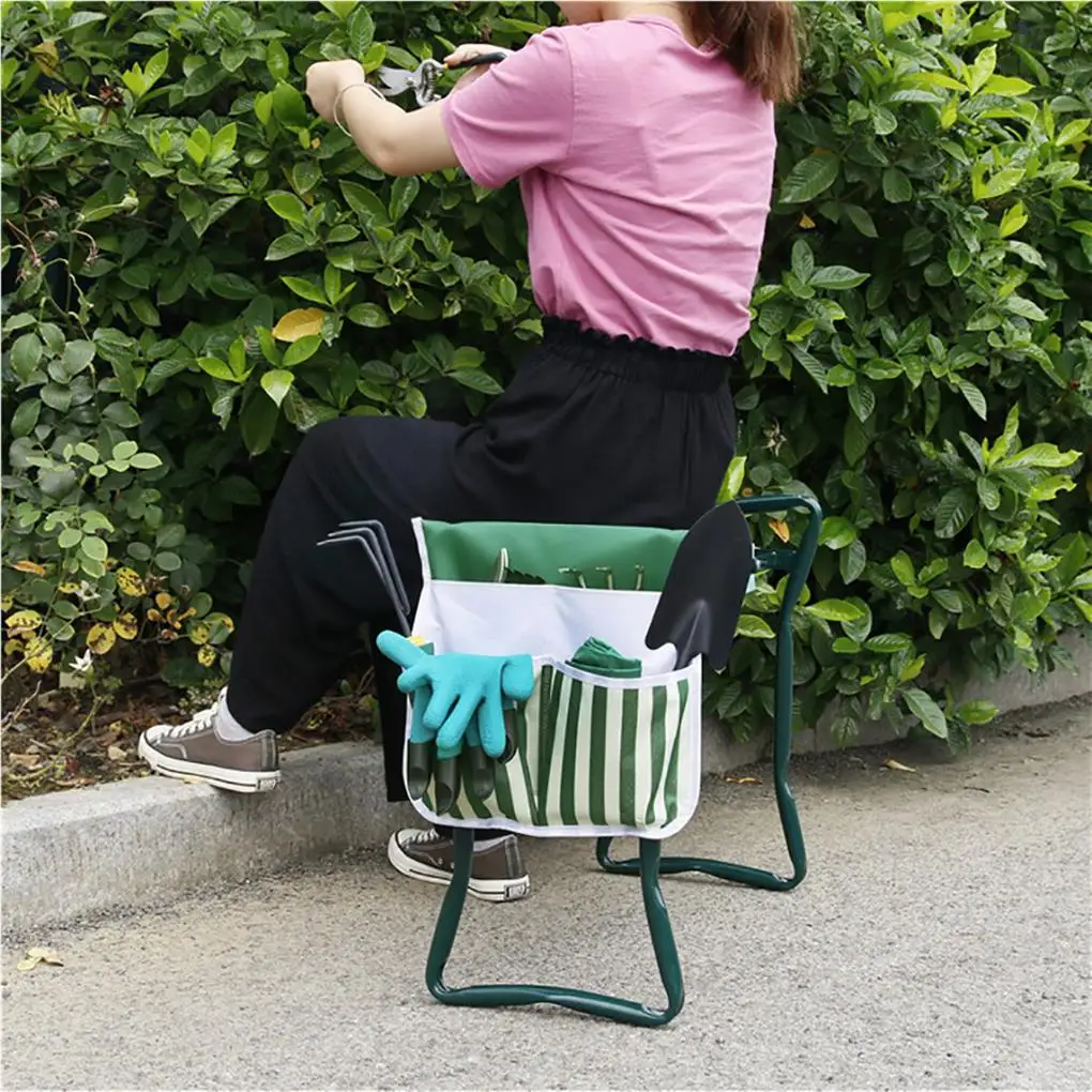 Садовый стул для коленопреклонения с сумкой для инструментов Складной Садовый стул для коленопреклонения, сумки для инструментов для работы на открытом воздухе, Переносная сумка для хранения сидений Изображение 5