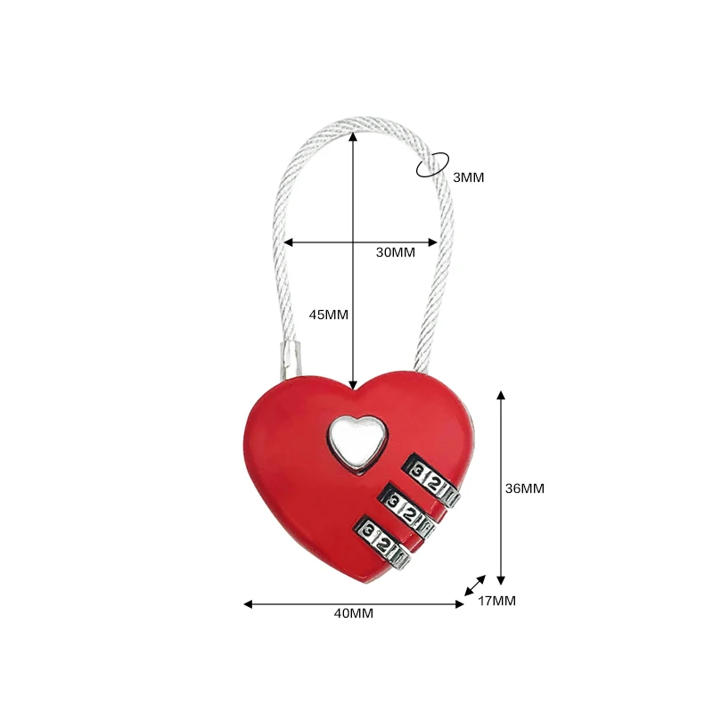 Защитите своих близких с помощью кодового замка в виде сердца - 3-значный кодовый замок Идеально подходит для дорожных сумок! Изображение 1