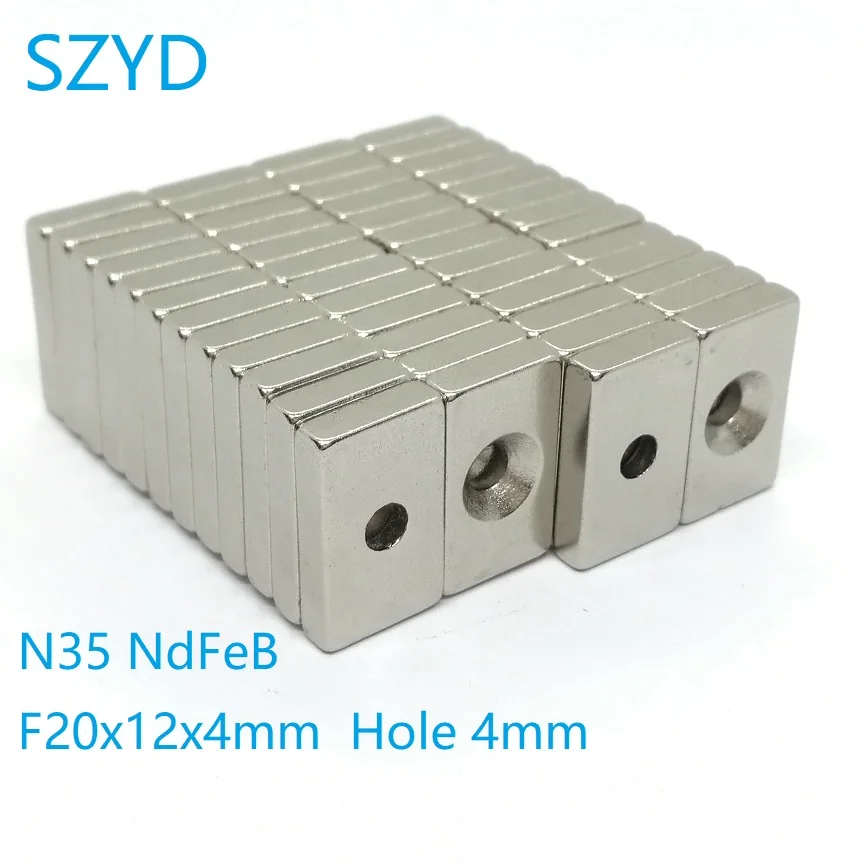 50 шт./лот Зенкерный магнит N35 Block NdFeB 20*12*4 Отверстие M4 Сильный Стандартный размер редкоземельный Постоянный неодим 20x12x4-4 Изображение 0
