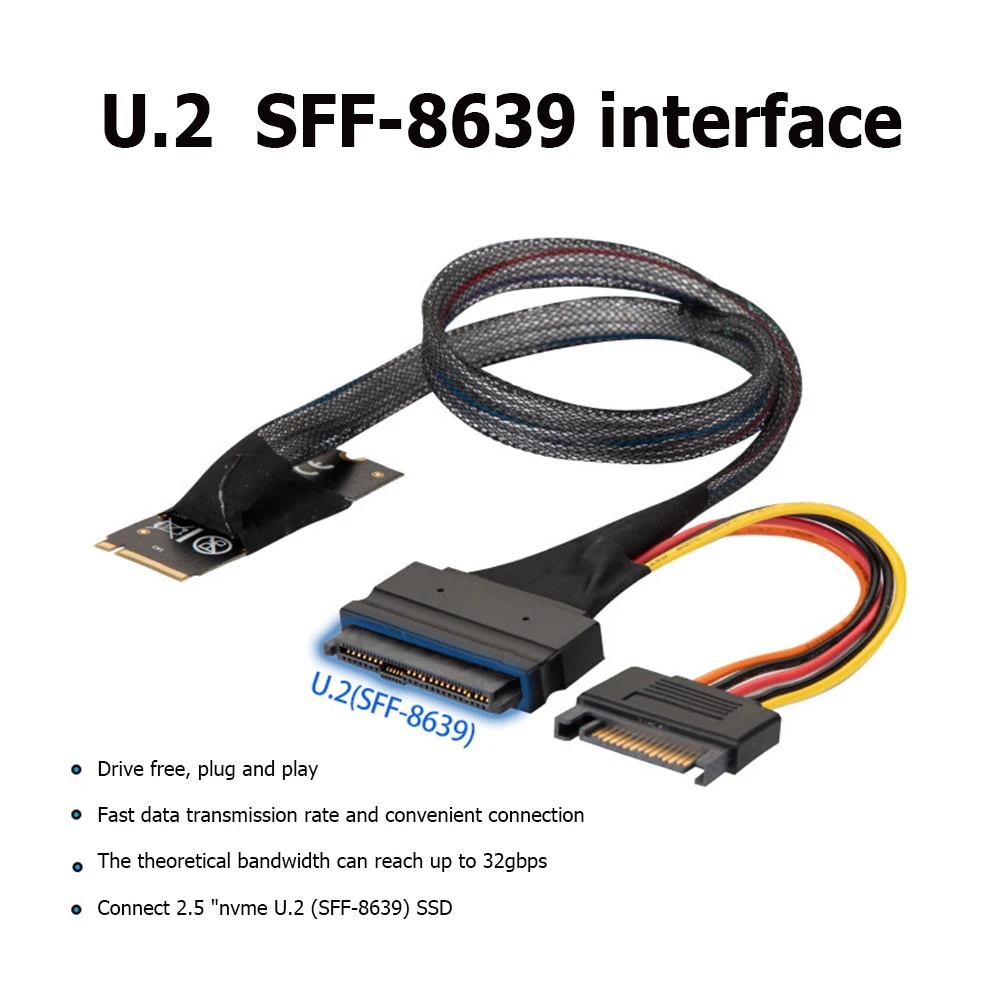 M2TO8639 Интерфейсный Кабель-адаптер M.2 M-Key to U.2 SFF-8639 с 15-контактным Разъемом SATA Для 2,5-дюймового Жесткого диска NVMe SSD Изображение 1