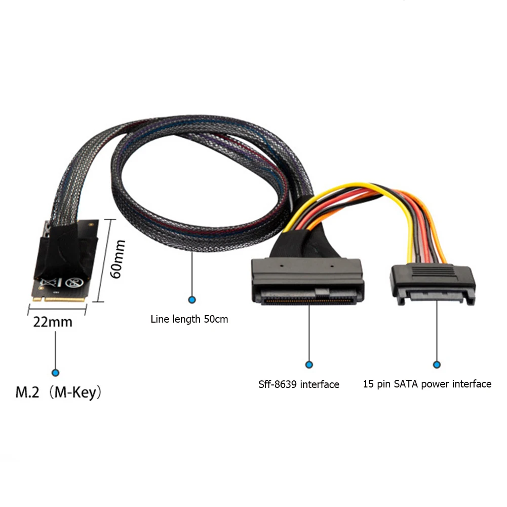 M2TO8639 Интерфейсный Кабель-адаптер M.2 M-Key to U.2 SFF-8639 с 15-контактным Разъемом SATA Для 2,5-дюймового Жесткого диска NVMe SSD Изображение 4