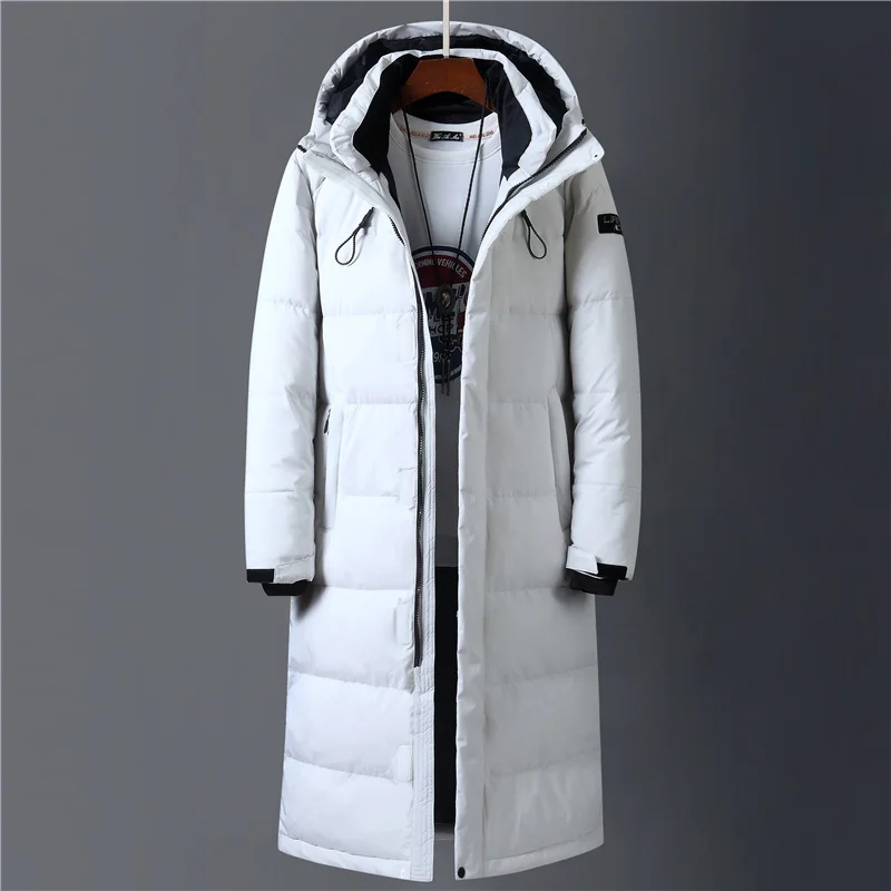 Мужская пуховая куртка, зимнее мужское пальто на белом утином пуху, модное пальто с капюшоном для мужчин, одежда из длинных перьев, парки Изображение 2