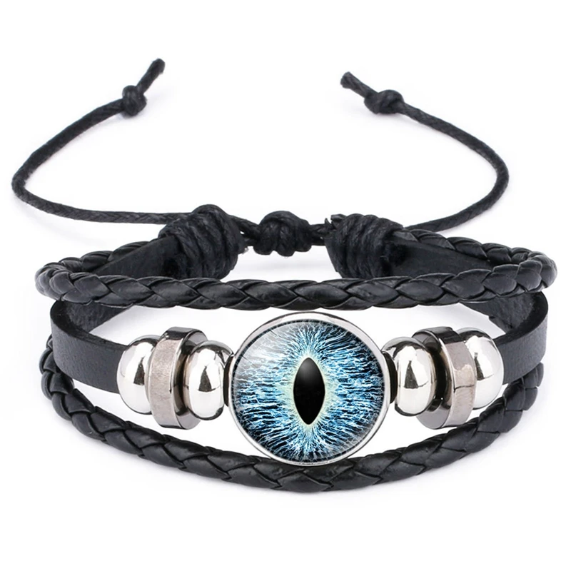 Кожаные браслеты Eye Evil Blue Eye Glass Dome, модные ювелирные изделия в стиле стимпанк для женщин и мужчин Изображение 0