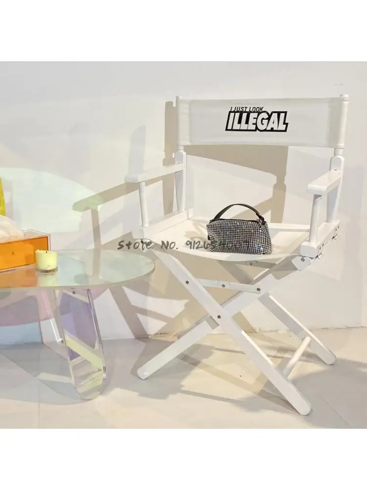 Уличный складной стул с сеткой, красный, Ins Фотостул со спинкой из цельного дерева, режиссерское кресло, повседневное портативное кресло Изображение 1