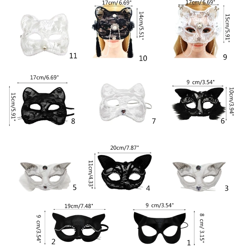 Маска лисы Маскарадная маска для вечеринки на Хэллоуин Полумаска Кружевная маска кошки Изображение 4