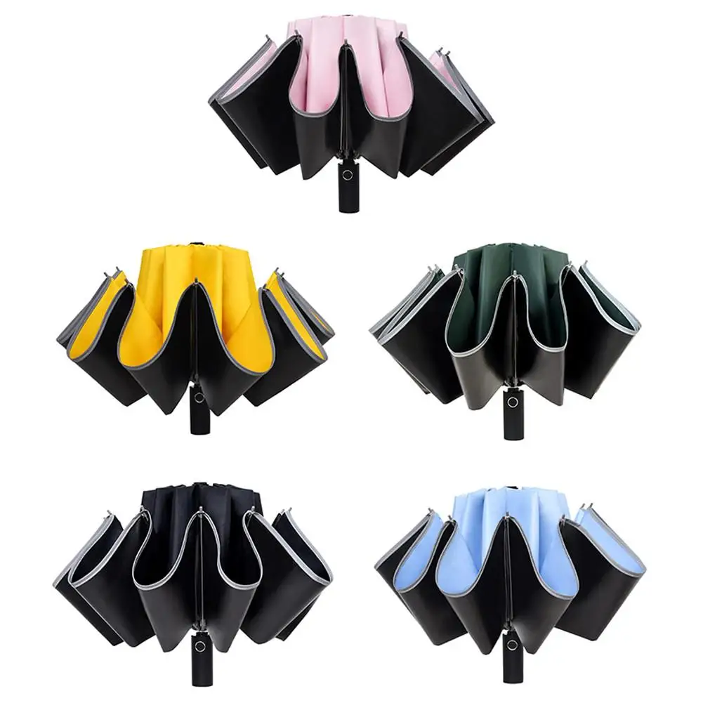 Перевернутый зонт, ветрозащитный, защищающий от ультрафиолета, автоматический складной зонт, ночная светоотражающая полоса, 10 ребер, Автоматическое открытие / закрытие обратного зонта Изображение 4