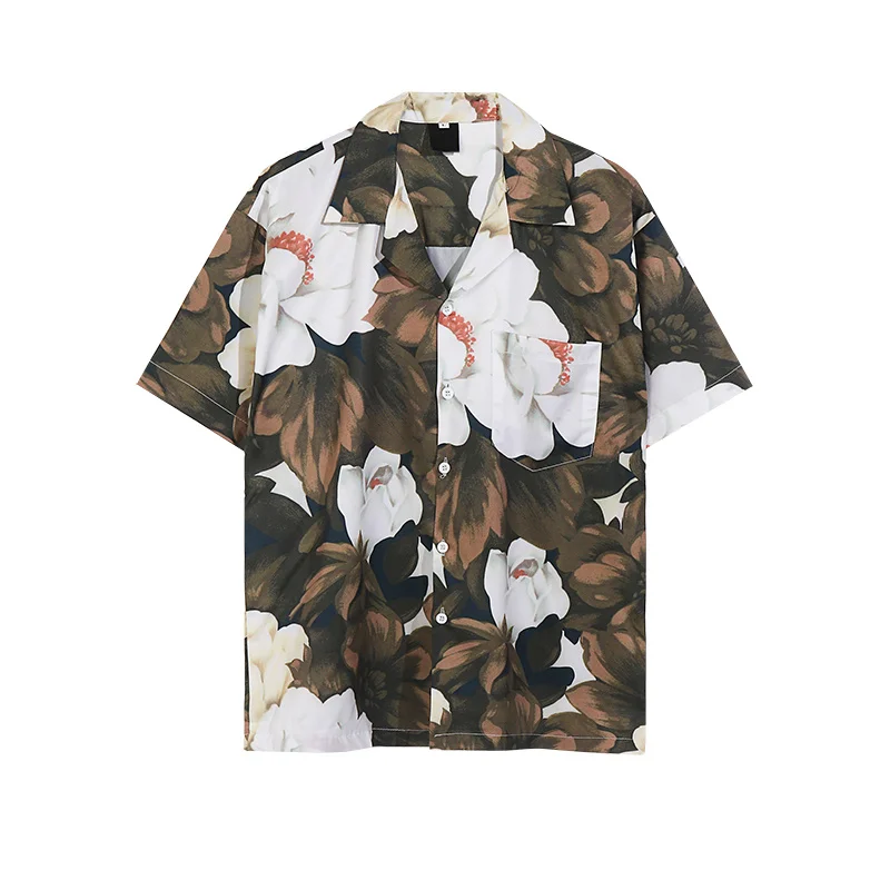 Модный бренд с цветочным вырезом Поло, короткий рукав, мужская Летняя Тонкая Свободная рубашка для пары, Женская одежда ropa, рубашки для мужчин Изображение 0