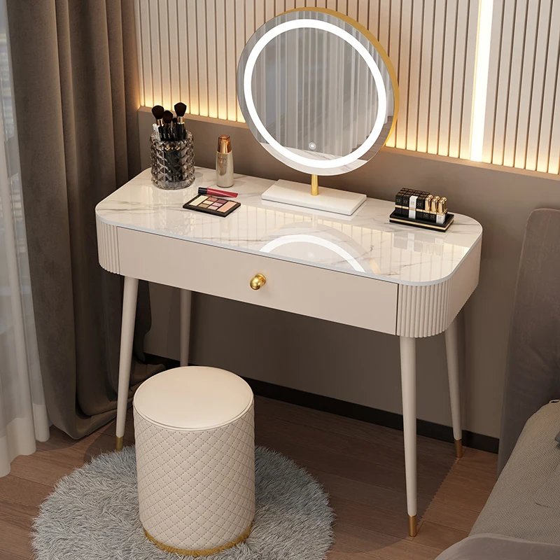 Туалетный столик Простой Зеркальный Табурет с Белым ящиком для хранения лампы Туалетный столик для спальни Современная Деревянная мебель Стол для макияжа Изображение 1