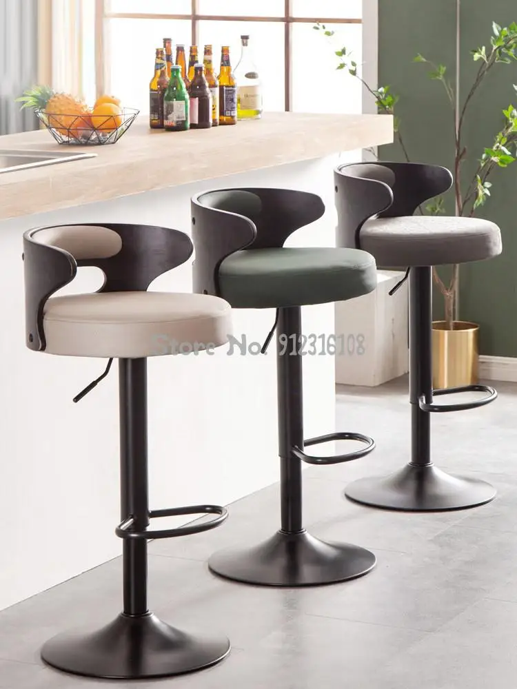 Барный стол Nordic, подъемный стул для стойки регистрации, высокий барный стул из массива дерева, вращающаяся спинка, современные простые IMS Изображение 1