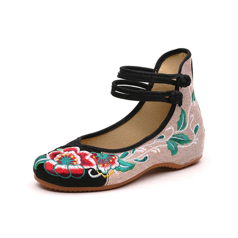 Женская обувь из ткани с вышивкой в национальном стиле, Весенне-осенняя обувь, Свадебные туфли из льна с круглым носком Изображение 1