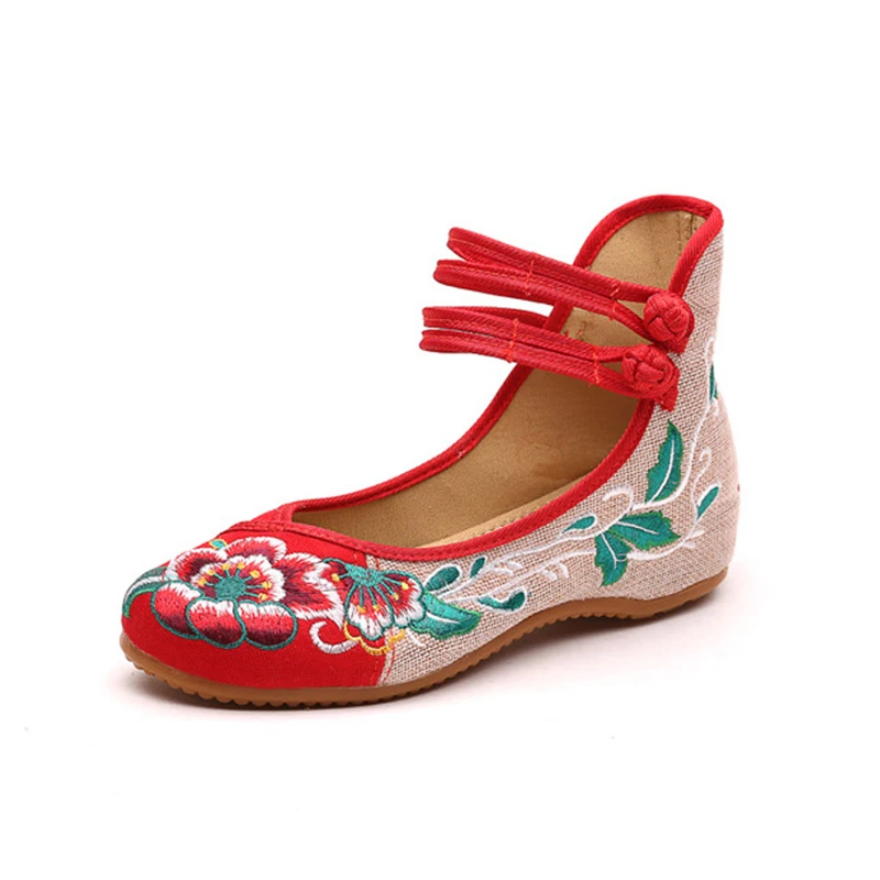 Женская обувь из ткани с вышивкой в национальном стиле, Весенне-осенняя обувь, Свадебные туфли из льна с круглым носком Изображение 2