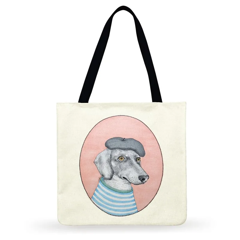 Женская сумка через плечо в скандинавском стиле с рисунком собаки; женская сумка-тоут; повседневная сумка-тоут; складная сумка для покупок; уличные пляжные сумки Изображение 2