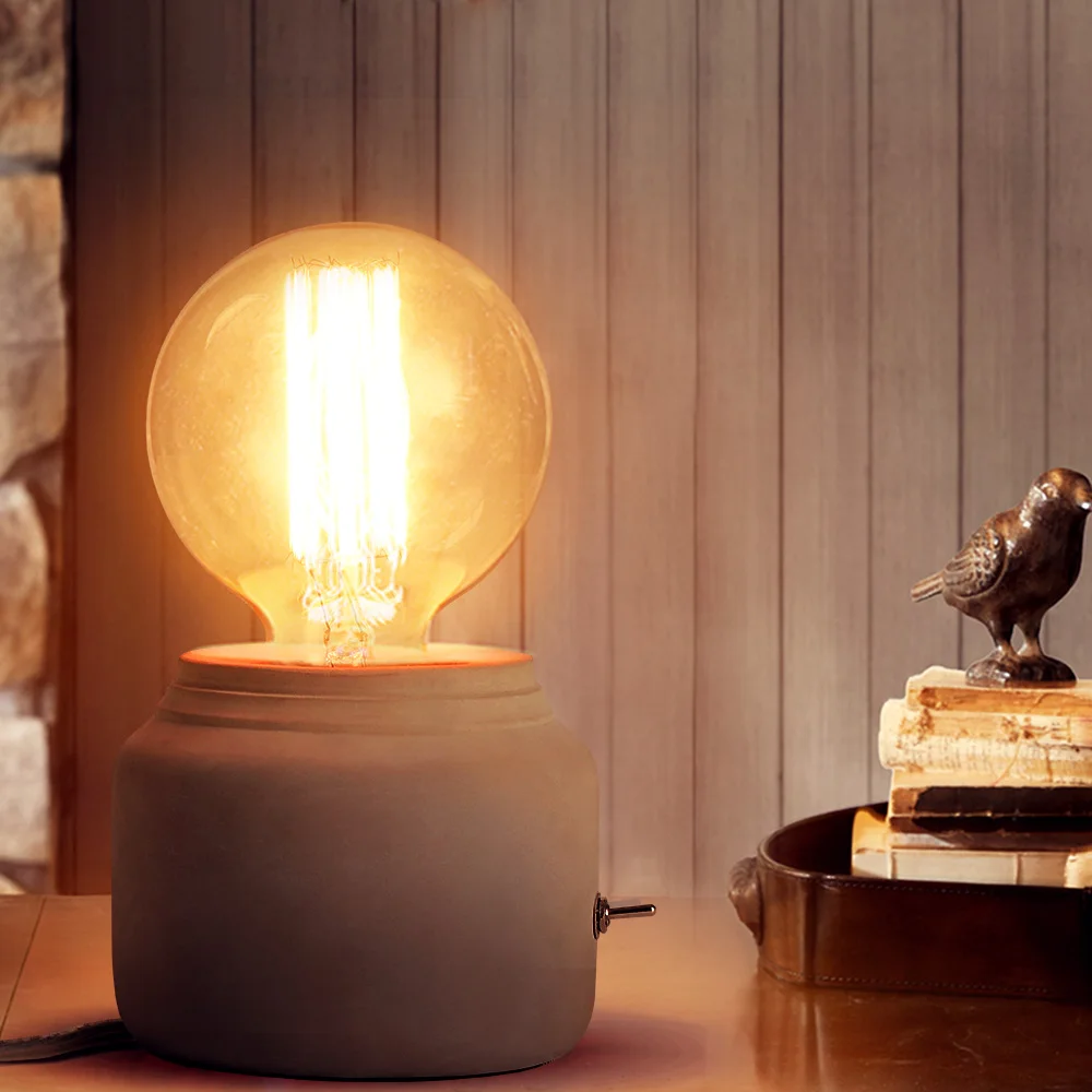 Современная мини-настольная лампа из серого цемента в стиле ретро, прикроватная тумбочка ЕС, настольная лампа для спальни, офис, гостиная, кабинет с выключателем света Изображение 0