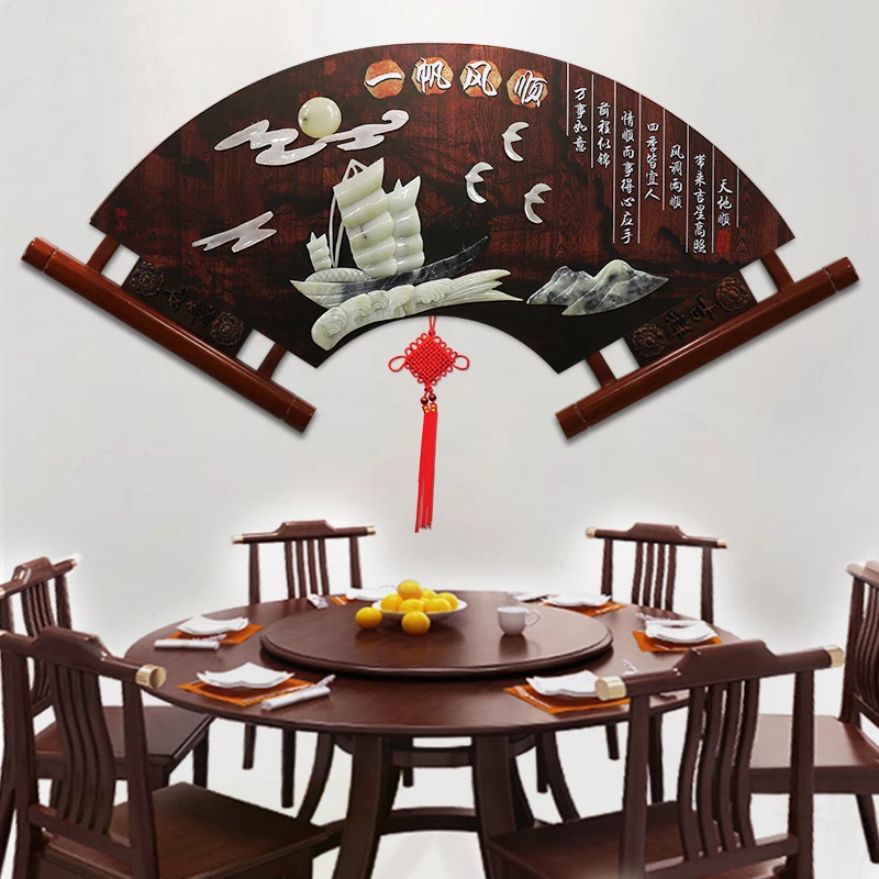 Декоративная роспись фоновая фреска Китайская спальня столовая резьба по нефриту из массива дерева подвесная нефритовая роспись Изображение 2