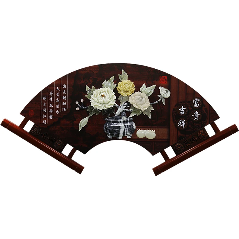 Декоративная роспись фоновая фреска Китайская спальня столовая резьба по нефриту из массива дерева подвесная нефритовая роспись Изображение 4