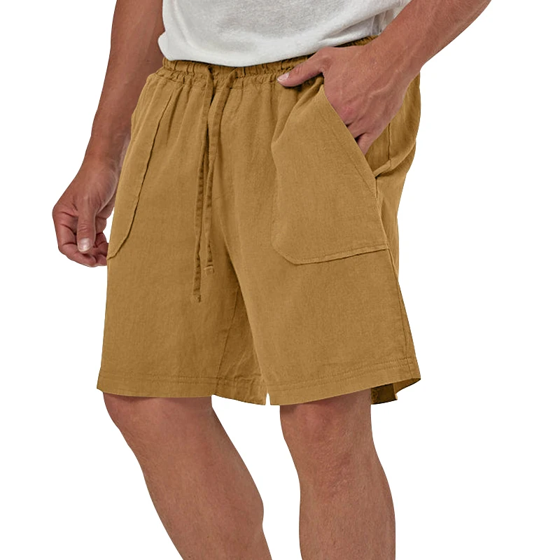 2023 Трансграничное лето, новые мужские шорты из цельного хлопка и конопли, шорты с эластичной резинкой на талии, тонкие пляжные брюки-сэндвич Изображение 3