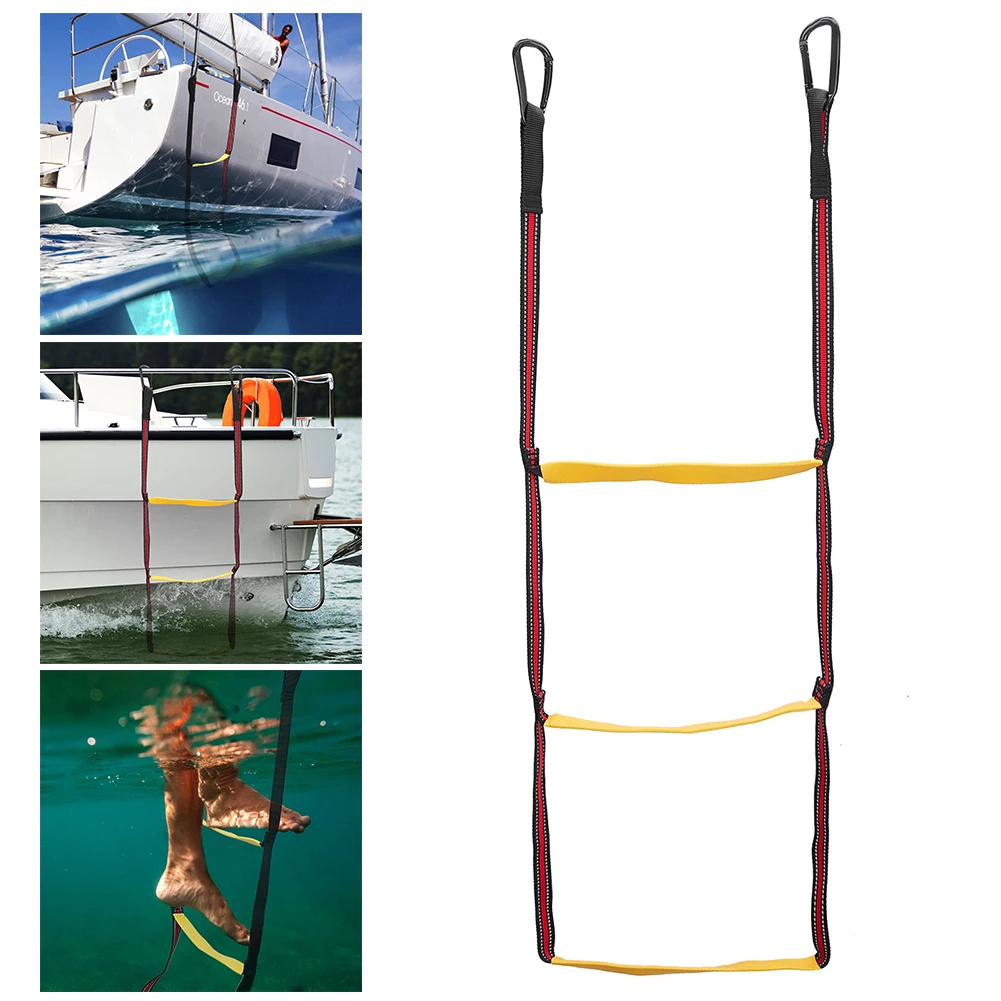 3-ступенчатая веревочная лестница для лодки, переносная вспомогательная веревочная лестница для посадки на борт, легкий усиленный пошив для яхты, каяка, моторной лодки, гребли на каноэ Изображение 1