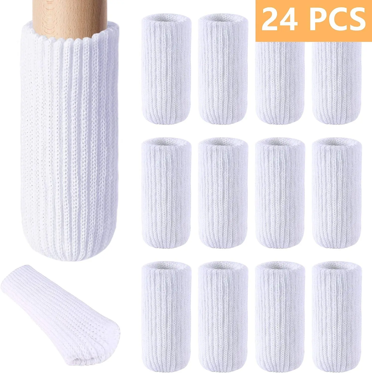 24 шт носков для мебельных ножек-утолщающий комплект белых носков для стульев, высокоэластичные трикотажные протекторы для пола для ножек стульев Изображение 0